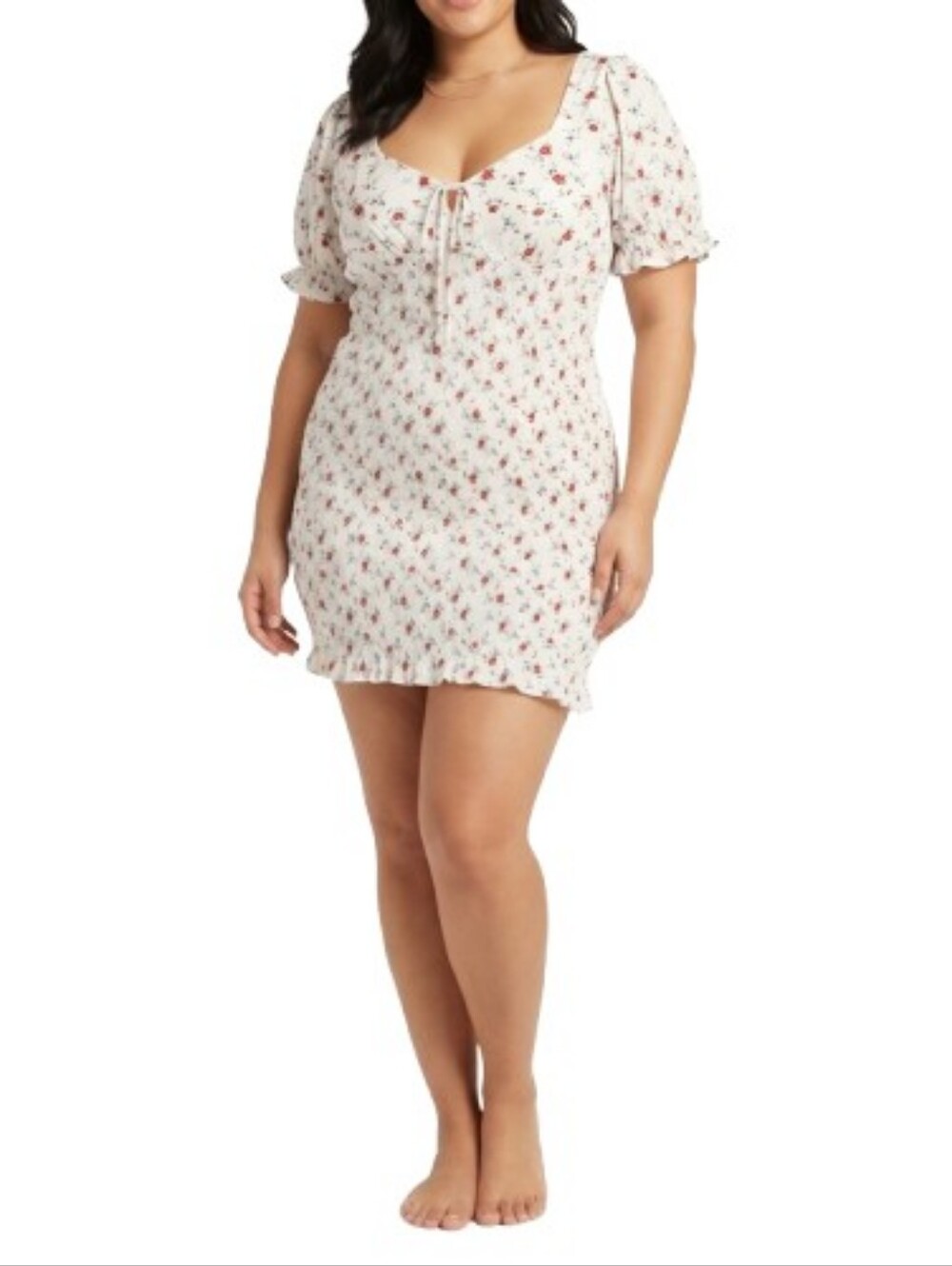 Rebdolls Plus Bodycon Smocked Dress Sweetheart Neckline Ditsy Floral Cottagecore